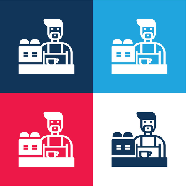 Set icona minimale barista blu e rosso a quattro colori - Vettoriali, immagini