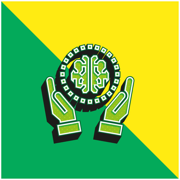Зелений мозок і жовтий сучасний 3d векторний логотип ікони - Вектор, зображення