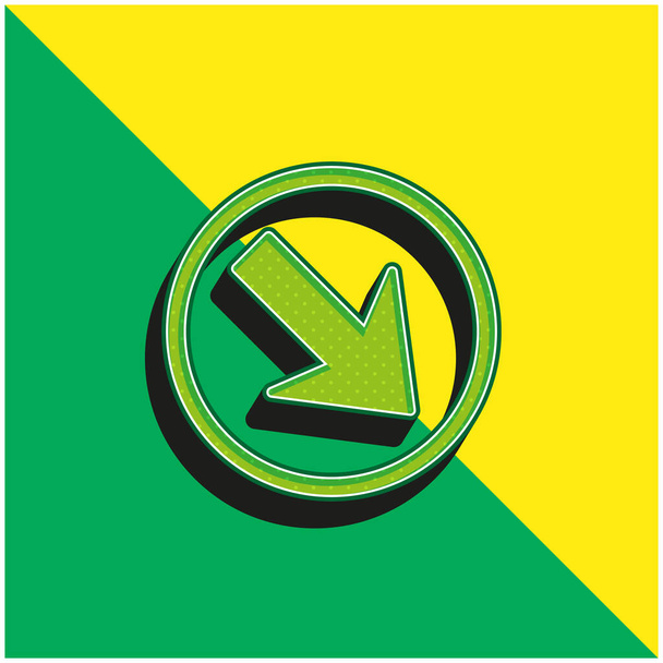 円の右側を下に矢印緑と黄色の現代的な3Dベクトルアイコンのロゴ - ベクター画像
