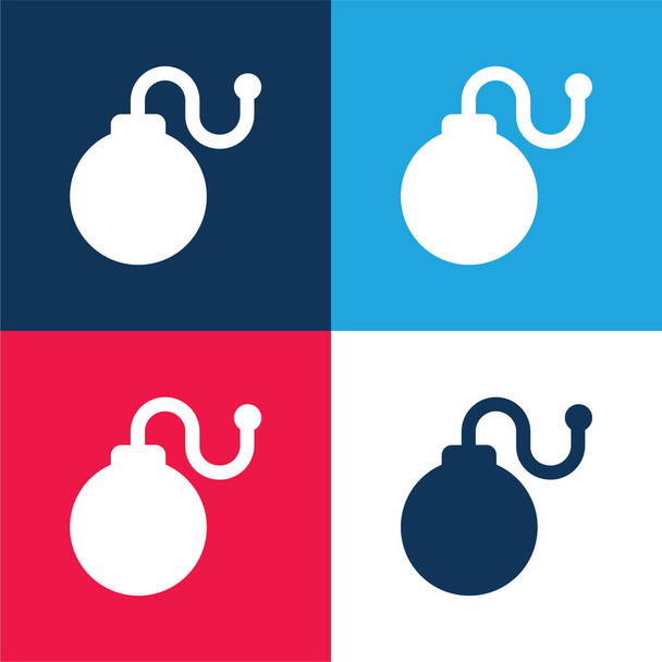 Bomba azul e vermelho quatro cores conjunto de ícones mínimos - Vetor, Imagem