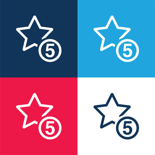5 αστέρια σημάδι μπλε και κόκκινο σύνολο τεσσάρων χρωμάτων ελάχιστη εικονίδιο - Διάνυσμα, εικόνα