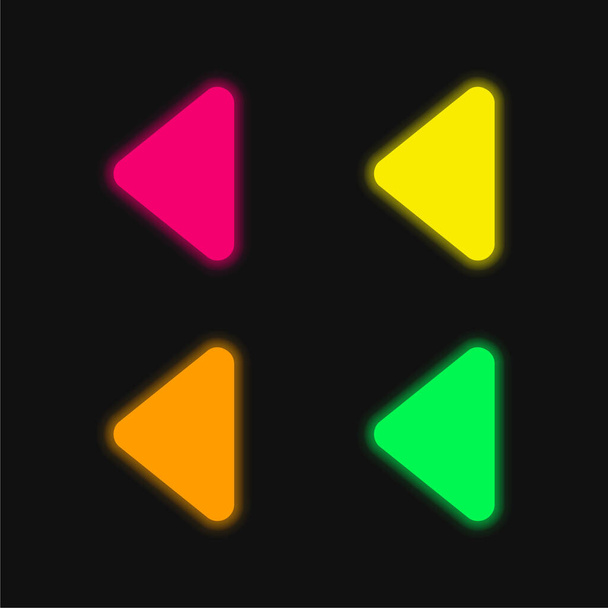 Μαύρο τριγωνικό βέλος που δείχνει προς τα αριστερά Κατεύθυνση τέσσερα χρώμα λαμπερό νέον διάνυσμα εικονίδιο - Διάνυσμα, εικόνα