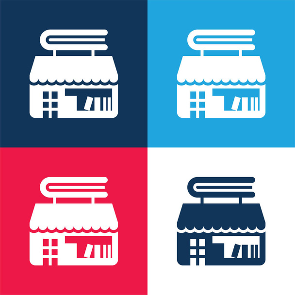 Librería azul y rojo conjunto de iconos mínimo de cuatro colores - Vector, Imagen