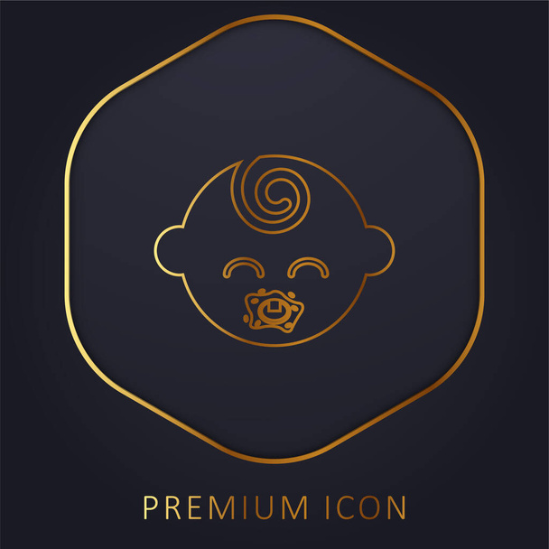 Baby Black Head logotipo premium de línea dorada o icono - Vector, imagen