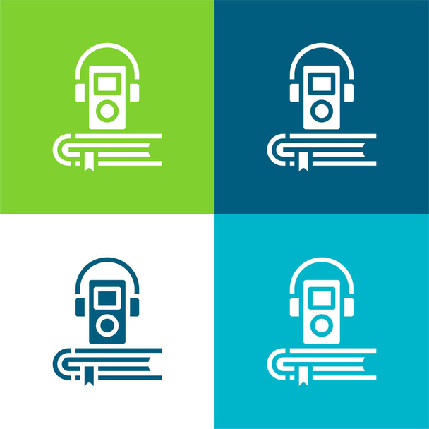 Аудиокнига Плоский четырехцветный минимальный набор иконок - Вектор,изображение