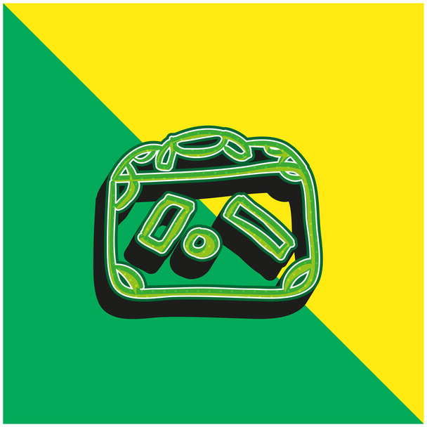 Csomagolás címkékkel Kézzel rajzolt vázlat Zöld és sárga modern 3D vektor ikon logó - Vektor, kép