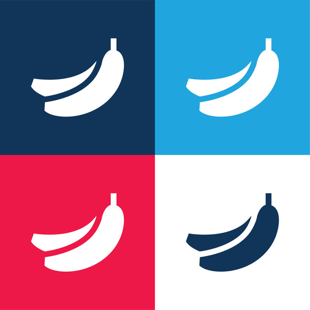 バナナ青と赤の4色の最小アイコンセット - ベクター画像