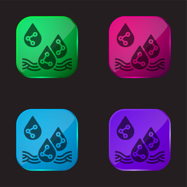 Kyselý déšť čtyři barvy skleněné tlačítko ikona - Vektor, obrázek