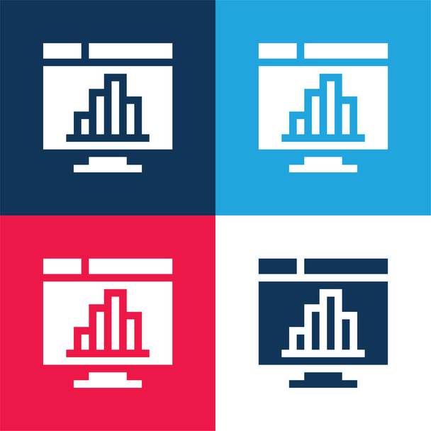 Gráfico de barras azul e vermelho conjunto de ícone mínimo de quatro cores - Vetor, Imagem