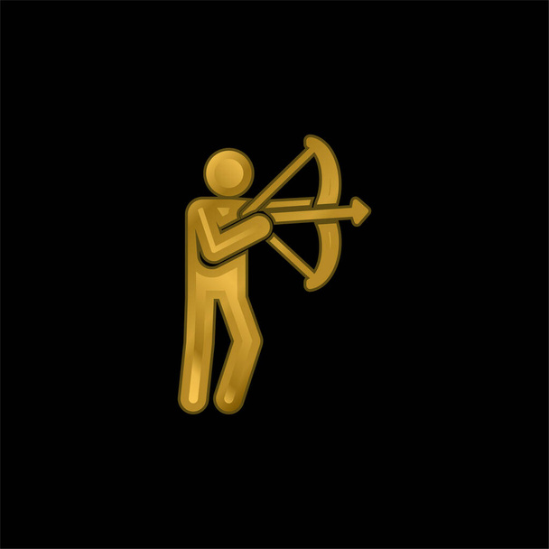 Archer chapado en oro icono metálico o logo vector - Vector, imagen