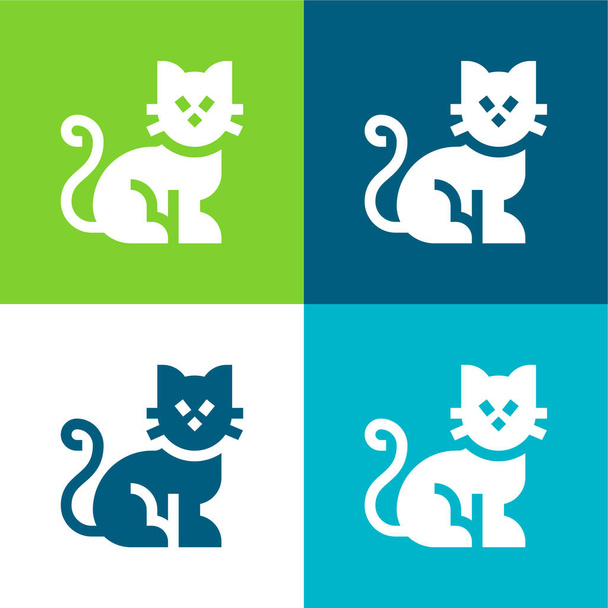Ensemble d'icônes minimal quatre couleurs Black Cat Flat - Vecteur, image