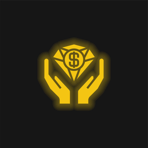 Benefits yellow glowing neon icon - Vector, Image