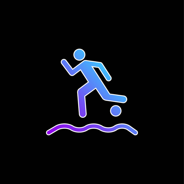 Beach-Soccer-Spieler, der mit dem Ball auf dem Sand läuft, blaues Gradientenvektorsymbol - Vektor, Bild