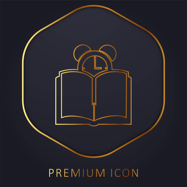 Boek En Klok gouden lijn premium logo of pictogram - Vector, afbeelding