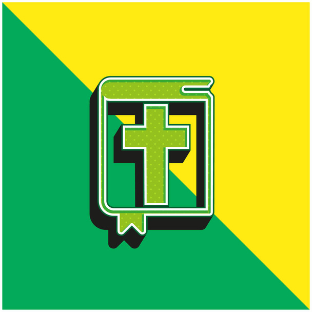 Logo de l'icône vectorielle 3D moderne vert et jaune Bible - Vecteur, image