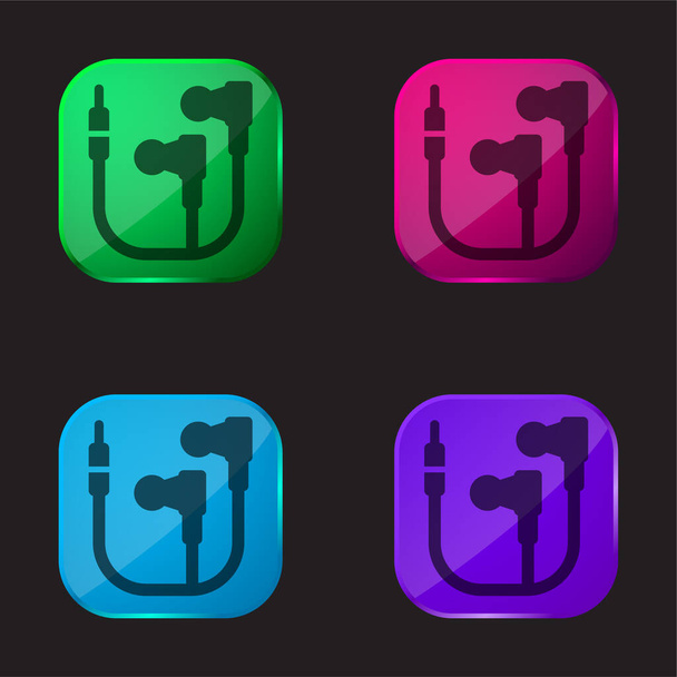 Auriculares grandes icono de botón de cristal de cuatro colores - Vector, imagen