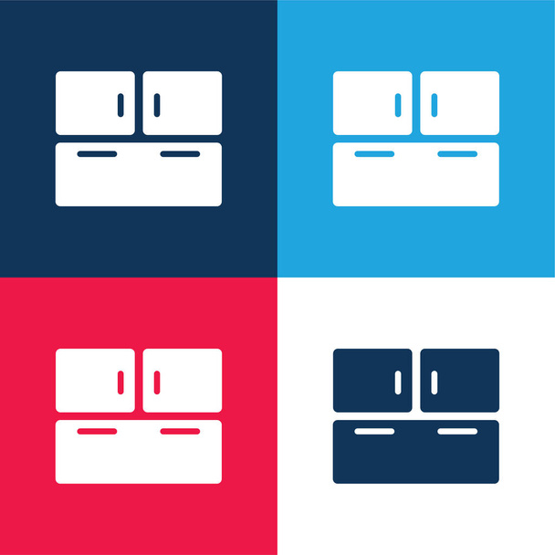 Big Closet blue and red four color minimal icon set - Vector, Image