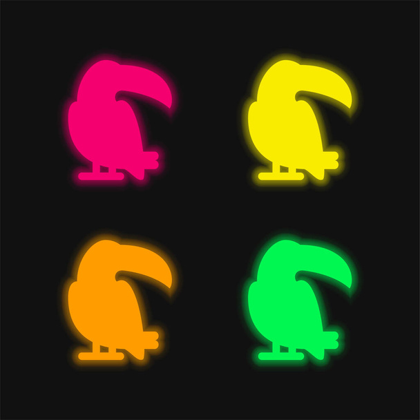 Big Toucan τεσσάρων χρωμάτων λαμπερό εικονίδιο διάνυσμα νέον - Διάνυσμα, εικόνα