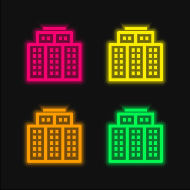 Великий готель чотирикольоровий світиться неоновий векторний значок
 - Вектор, зображення
