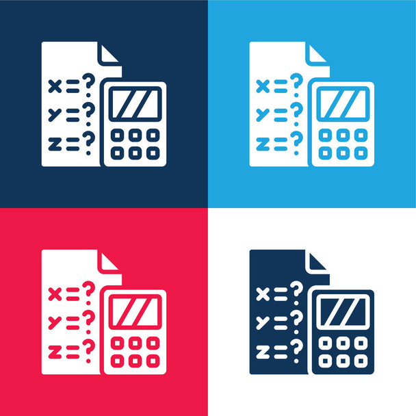 Algebra kék és piros négy szín minimális ikon készlet - Vektor, kép