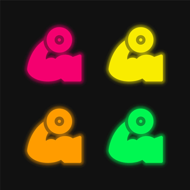 Biceps cuatro colores brillante icono de vectores de neón - Vector, imagen