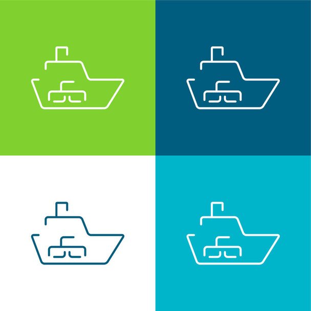 Veneen logistiikka Kuljetus laatikot sisällä tasainen nelivärinen minimaalinen kuvakesarja - Vektori, kuva