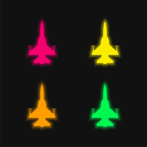 Uçak Silueti 4 renkli parlayan neon vektör simgesi - Vektör, Görsel