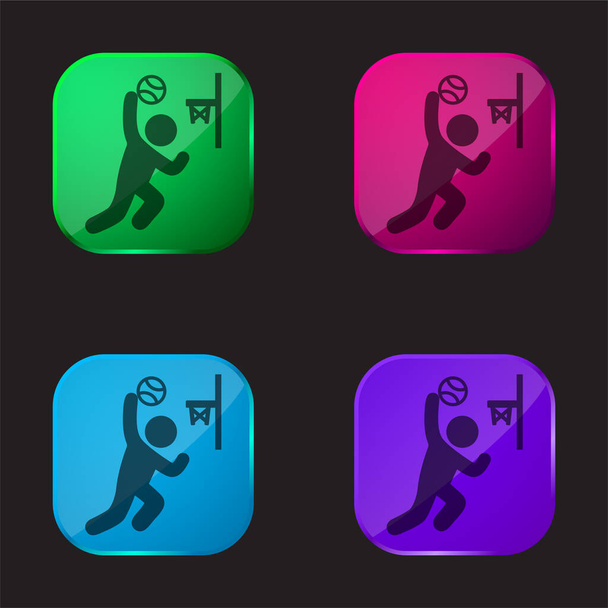 Basketbal Háček čtyři barvy skleněné tlačítko ikona - Vektor, obrázek