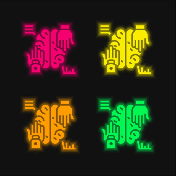 Yapay Zeka dört renkli neon vektör simgesi - Vektör, Görsel