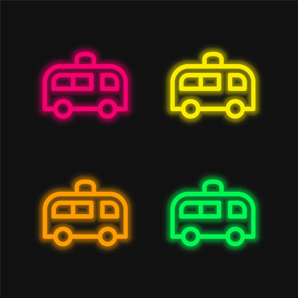 Ambulancia de cuatro colores brillante icono del vector de neón - Vector, Imagen