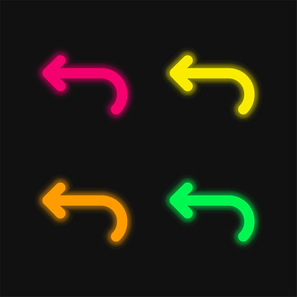 Arrière Flèche incurvée quatre couleur brillant icône vectorielle néon - Vecteur, image
