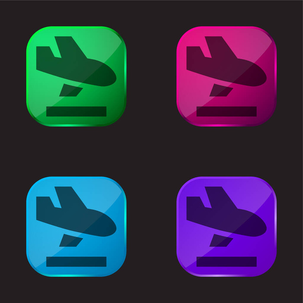 Chegadas ícone de botão de vidro de quatro cores - Vetor, Imagem