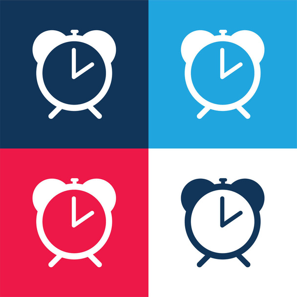 Riasztó óra kör alakú régi Design kék és piros négy szín minimális ikon készlet - Vektor, kép