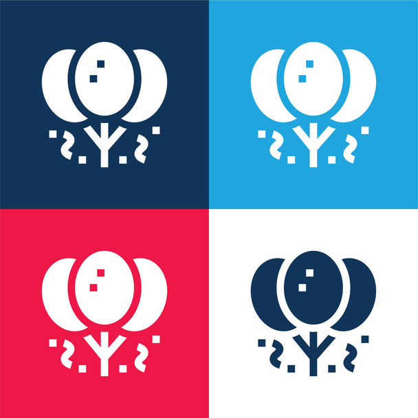 Balloons blue and red four color minimal icon set - Vector, Image