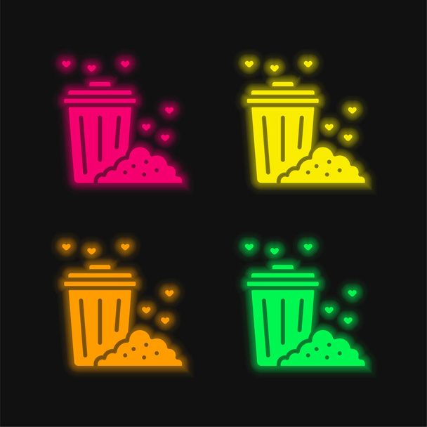 Bin quattro colori luminosi icona vettoriale al neon - Vettoriali, immagini