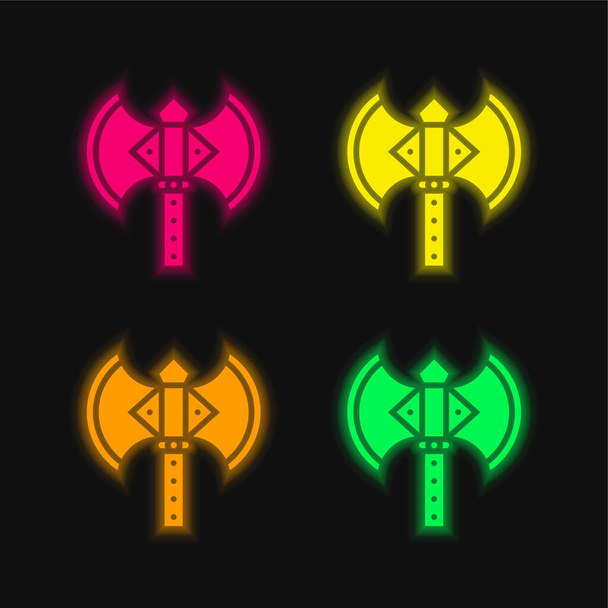 Hacha de cuatro colores brillante icono del vector de neón - Vector, imagen
