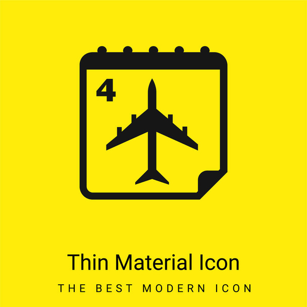Airplane Travel Day On Page With Number 4 Of A Calendar minimal bright yellow material icon - Vector, Image