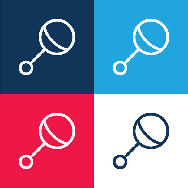Baby Rattle blue and red four color minimal icon set - Vector, Image