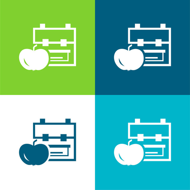 Zaino e Apple Flat set di icone minime a quattro colori - Vettoriali, immagini