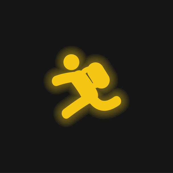 バックパッカー黄色の輝くネオンアイコンを実行 - ベクター画像