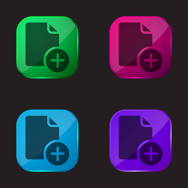 Añadir File icono de botón de cristal de cuatro colores - Vector, imagen
