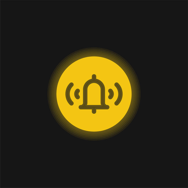Alarm Knop geel gloeiende neon pictogram - Vector, afbeelding