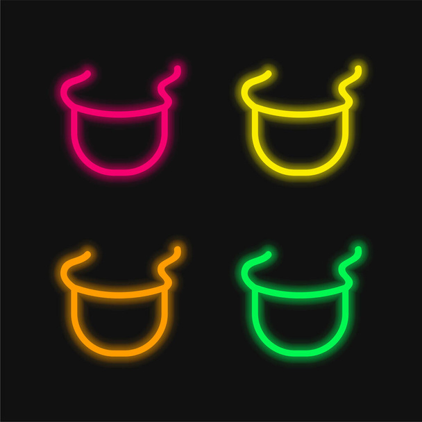 Vauvan ruokalappu kankaalla ääriviivat neljä väriä hehkuva neon vektori kuvake - Vektori, kuva