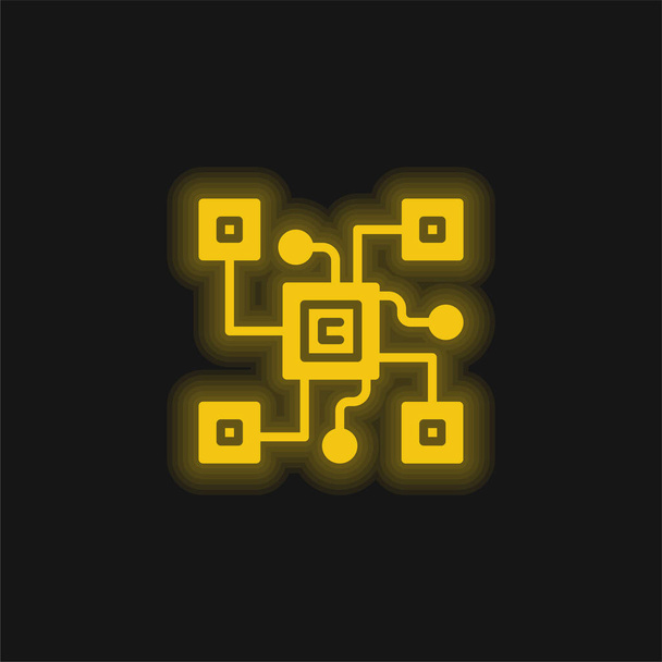 Blokkolólánc sárga izzó neon ikon - Vektor, kép