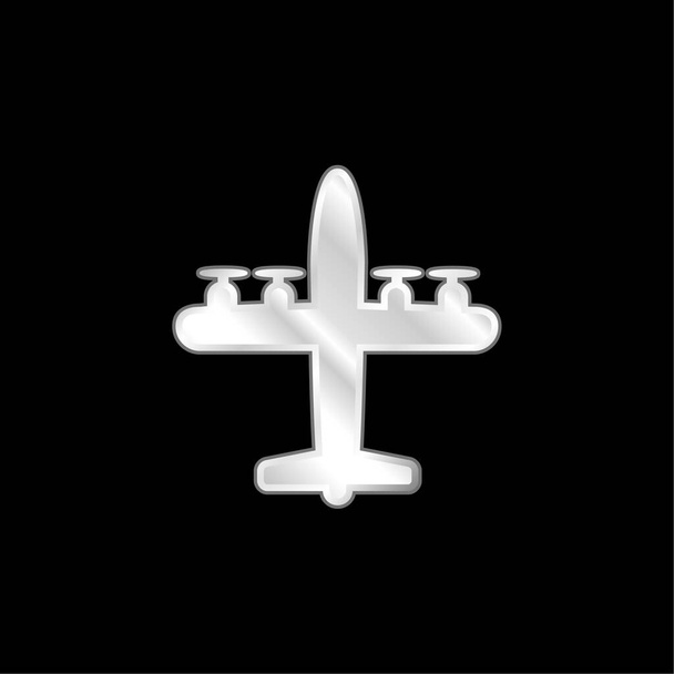 Airplane With Four Propellers silver plated metallic icon - Vector, Image