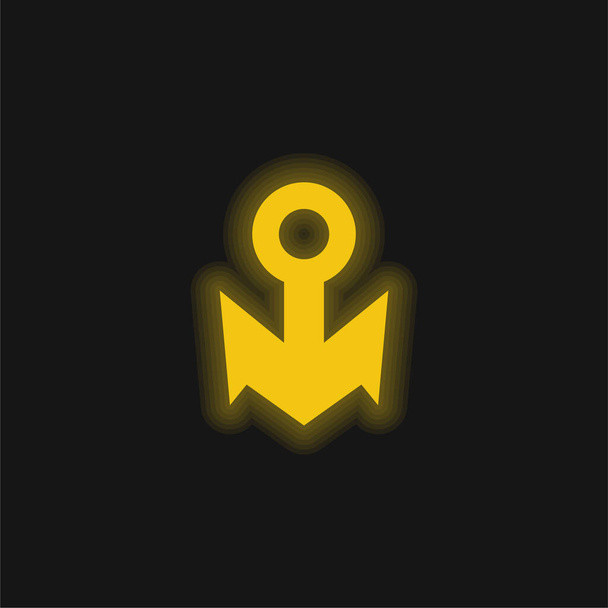 Barco Ancla amarillo brillante icono de neón - Vector, Imagen