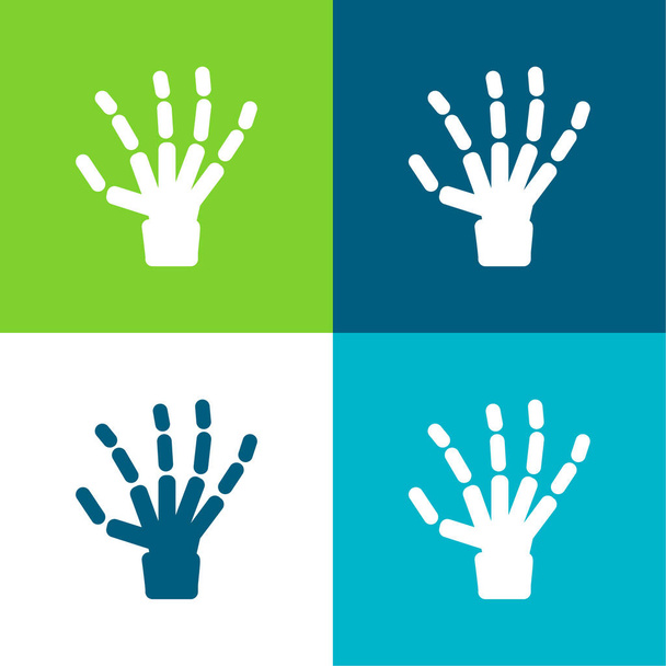 Csontos kéz Lapos négy szín minimális ikon készlet - Vektor, kép