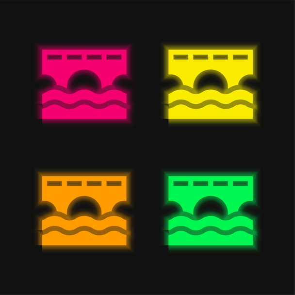 Γέφυρα τέσσερα χρώμα λαμπερό εικονίδιο διάνυσμα νέον - Διάνυσμα, εικόνα