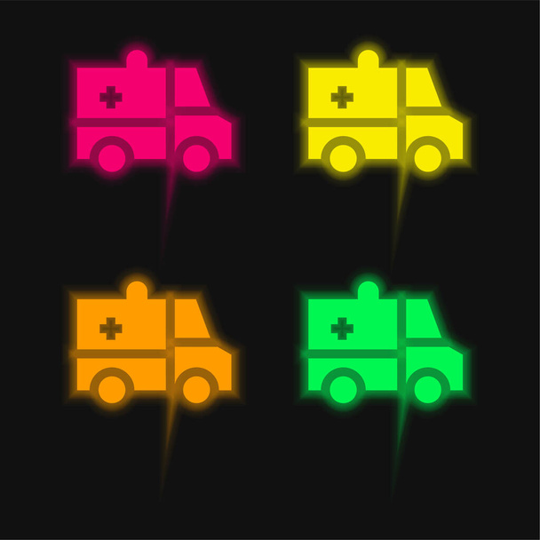 Ambulance vier kleuren gloeiende neon vector icoon - Vector, afbeelding