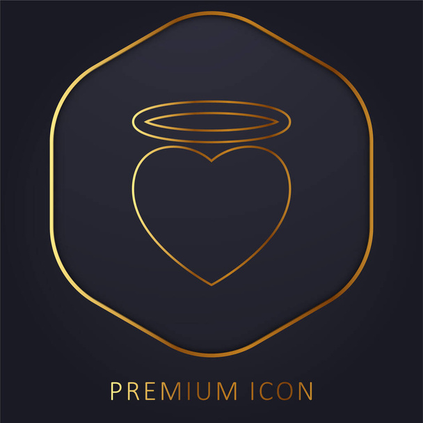 Corazón de ángel con un logotipo premium de línea dorada Halo o icono - Vector, imagen